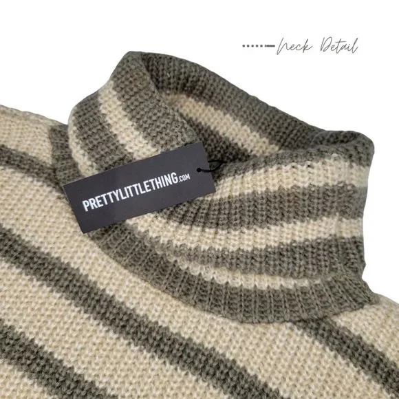 BEIGE/CREAM/GRAY STRIPPED TURTLENECK SWEATER FOR WOMEN - Picture 5 of 7